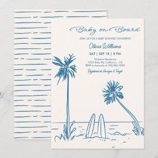 Baby an Bord Beach Palmen & Surfbrett Baby Shower  Einladung
