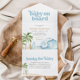 Baby an Bord Beach Surf Baby Dusche All In One Einladung