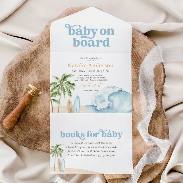 Baby an Bord Beach Surf Baby Dusche All In One Einladung (Von Creator hochgeladen)