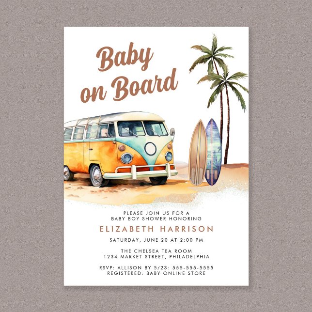 Baby an Bord Beach Surf Baby Dusche Einladung (Von Creator hochgeladen)