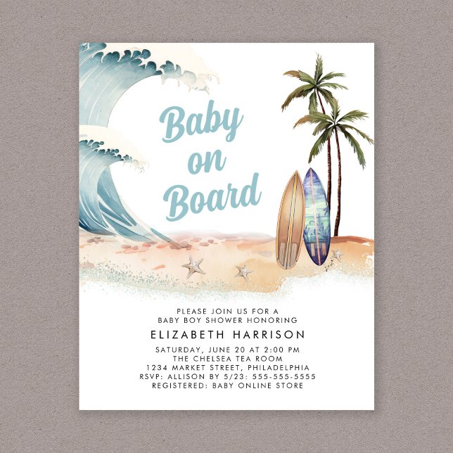 Baby an Bord Beach Surf Kinderdusche Einladung (Von Creator hochgeladen)
