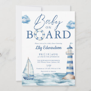 Baby an Bord Blaue Nautische Babyparty Einladung