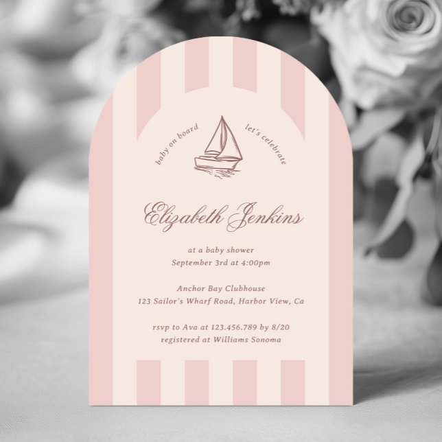 Baby an Bord Elegantes Pink Sailboat Babydusche Einladung (Von Creator hochgeladen)