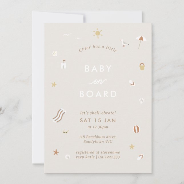 "Baby an Bord" Gingham Beach Pool Baby Dusche Einladung (Vorderseite)