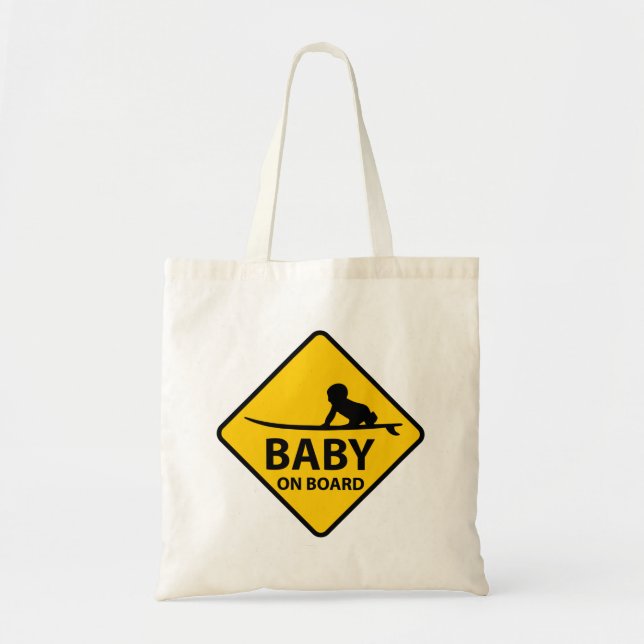Baby an Bord lustiges Babydesign mit Surfbrett Tragetasche (Vorne)