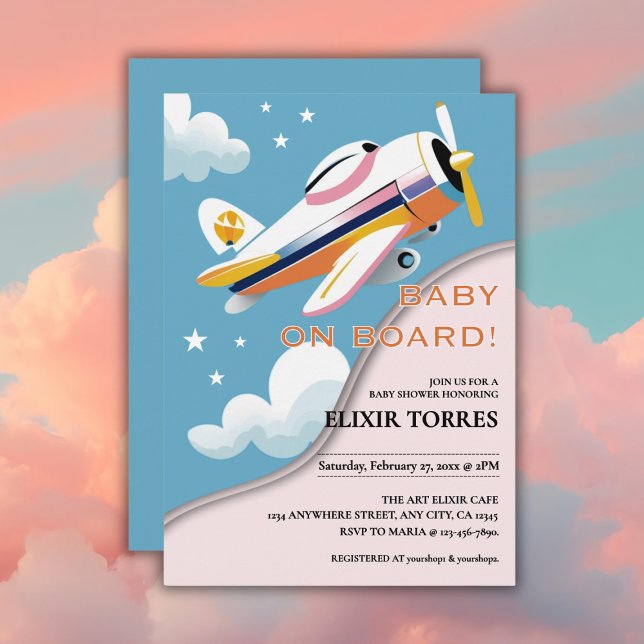 Baby an Bord Modernes Aviation Airplane Babydusche Einladung (Von Creator hochgeladen)