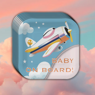 Baby an Bord Modernes Aviation Airplane Babydusche Pappteller
