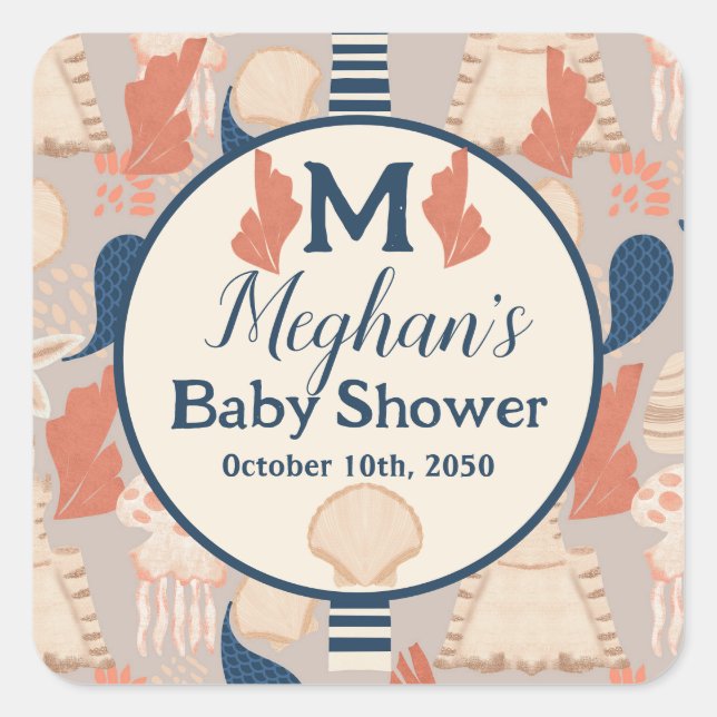 Baby an Bord Nautical Baby Dusche Quadratischer Aufkleber (Vorderseite)