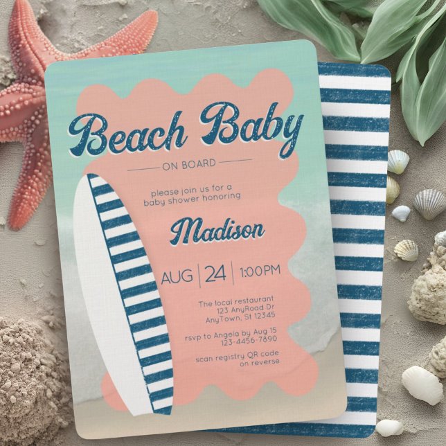 Baby an Bord Navy Stripe Beach Baby Dusche Einladung (Von Creator hochgeladen)