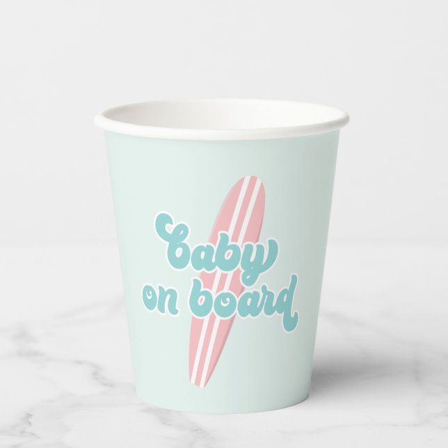 Baby an Bord Pink Surf Beach Baby Dusche Pappbecher (Vorderseite)