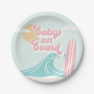 Baby an Bord Pinker Strand Baby Shower Pappteller