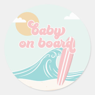 Baby an Bord Pinker Strand Baby Shower Runder Aufkleber