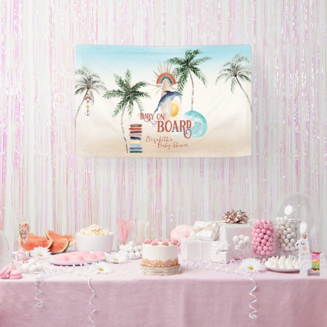 Baby an Bord | Retro Summer Surf Banner (Party)