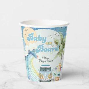 Baby an Bord Retro Surfing Beach Baby Dusche Pappbecher