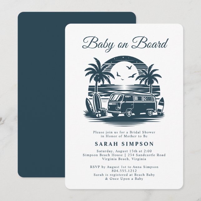 Baby an Bord Retro Tropical Baby Dusche Einladung (Vorne/Hinten)