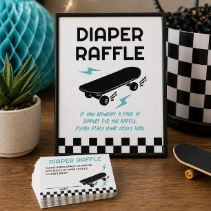 Baby an Bord Skateboard Baby Shower Windel-Raffle Poster