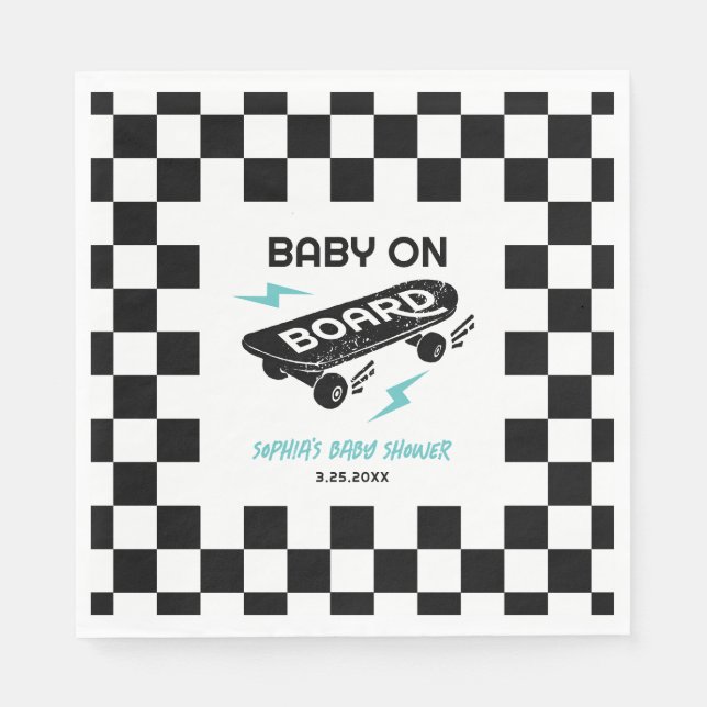 Baby an Bord Skateboard Babydusche Napkins Serviette (Vorderseite)