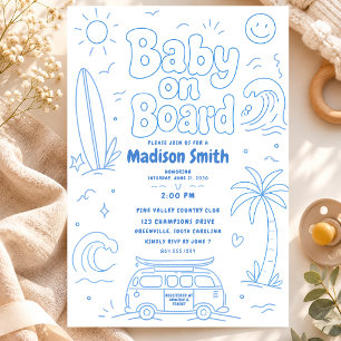 Baby an Bord Strand Surf Baby Shower Sommer Retro Einladung