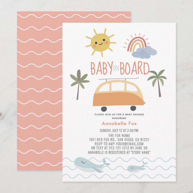 Baby an Bord Sunshine Rainbow Van Baby Shower Inv Einladung (Vorne/Hinten)