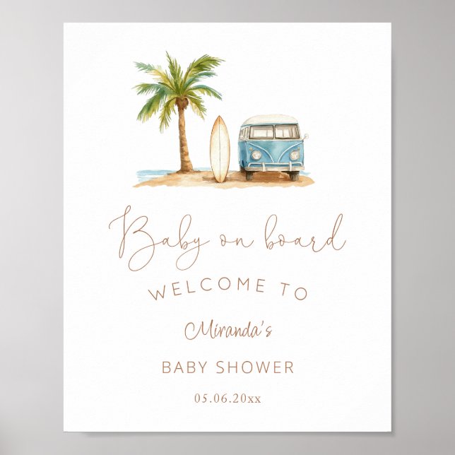 Baby an Bord Surf Baby Dusche Willkommen Poster (Vorne)