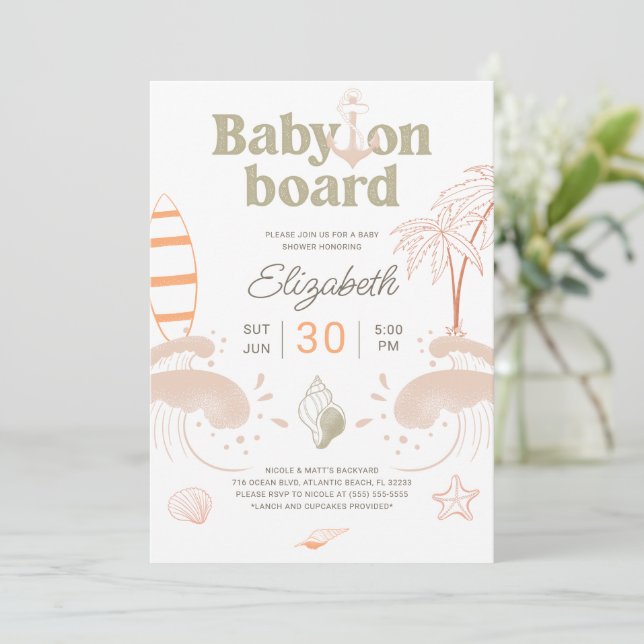 Baby an Bord Surf Baby Shower Einladungskarte (Stehend Vorderseite)
