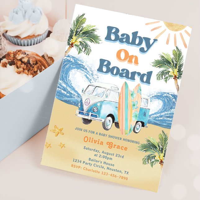 Baby an Bord Surf Beach Baby Dusche Einladung (Von Creator hochgeladen)