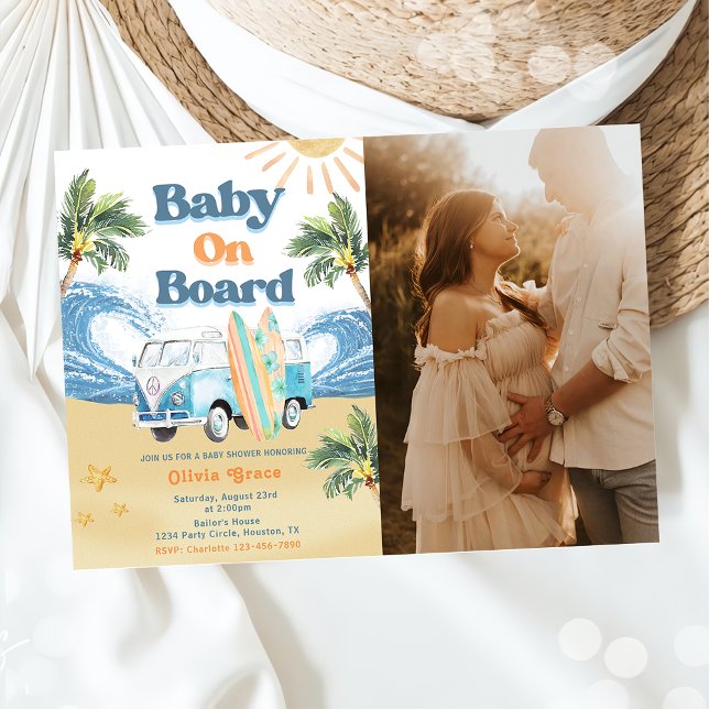 Baby an Bord Surf Beach Baby Dusche Foto Einladung (Von Creator hochgeladen)