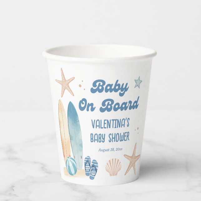 Baby an Bord Surf Beach Baby Dusche Pappbecher (Vorderseite)