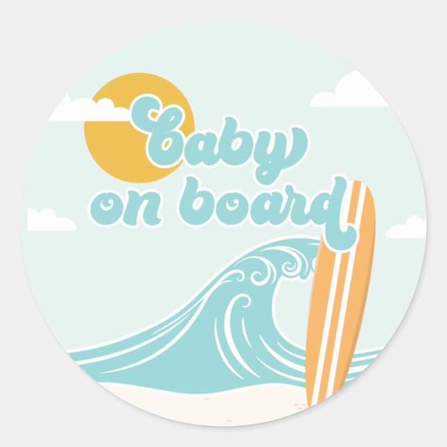Baby an Bord Surf Beach Baby Dusche Runder Aufkleber (Vorderseite)