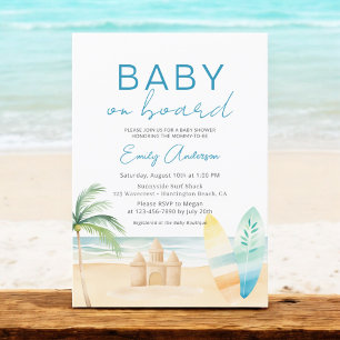Baby an Bord Surfboard Beach Baby Dusche Einladung