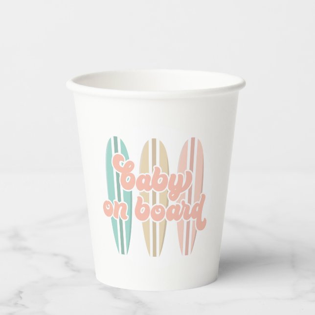 Baby an Bord Surfboard Beach Baby Dusche Pappbecher (Vorderseite)