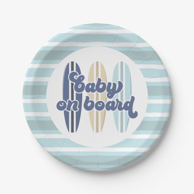 Baby an Bord Surfboard Beach Baby Duschpapier Pl Pappteller (Vorderseite)