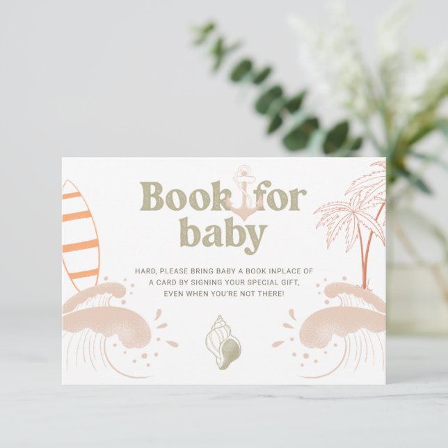 Baby an Bord Surfboard Beach Book for Baby Card Einladung (Stehend Vorderseite)