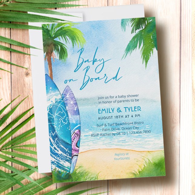 Baby an Bord Surfboard Ocean Beach Baby Dusche Einladung (Von Creator hochgeladen)
