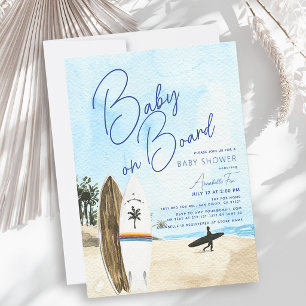 Baby an Bord Surfboard Strand Blau Jungen Baby-Par Einladung
