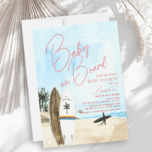Baby an Bord Surfboard Strand Mädchen Baby-Party Einladung