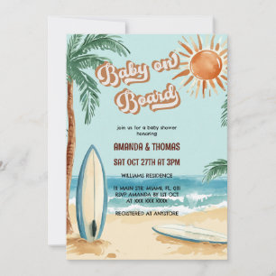 Baby an Bord Surfbrett Babydusche Einladung