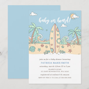 Baby an Bord Surfbrett Beach Boy Baby Shower Einladung