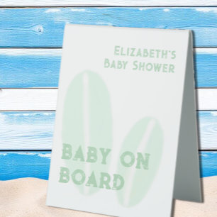 Baby an Bord Surfbrett Beach Wasserfarbe Babydusch Tischaufsteller