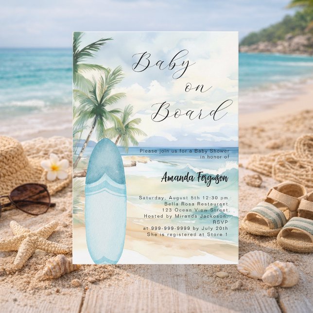 Baby an Bord Surfbrett Blue Boy Beach Baby Dusche Einladung (Von Creator hochgeladen)