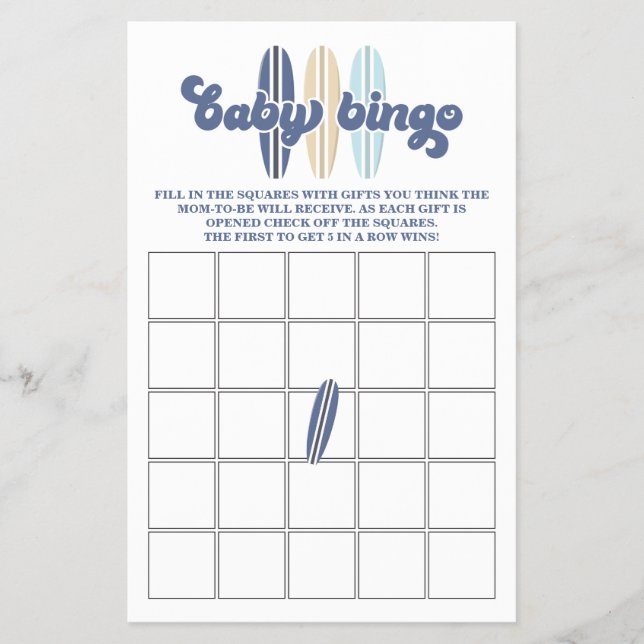 Baby an Bord Surfbrett Kinderdusche Bingo Flyer (Vorne)
