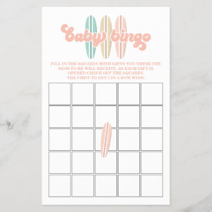 Baby an Bord Surfbrett Kinderdusche Bingo Flyer
