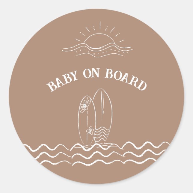 Baby an Bord Surfbrett Kinderdusche Runder Aufkleber (Vorderseite)