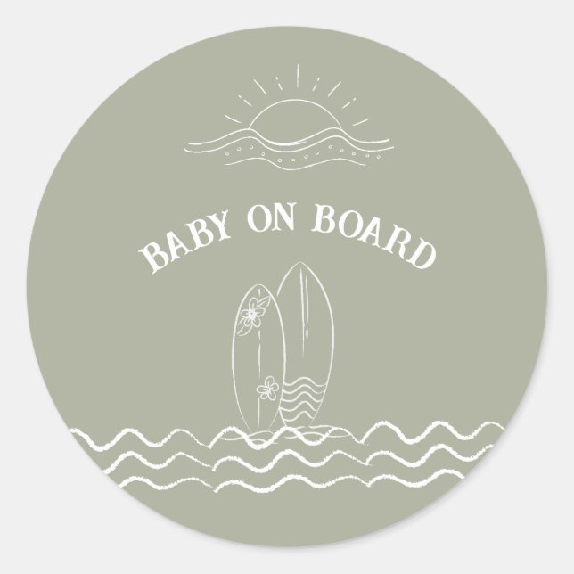 Baby an Bord Surfbrett Kinderdusche Runder Aufkleber (Vorderseite)