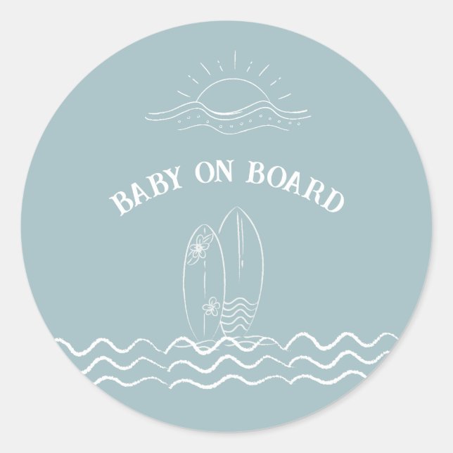 Baby an Bord Surfbrett Kinderdusche Runder Aufkleber (Vorderseite)
