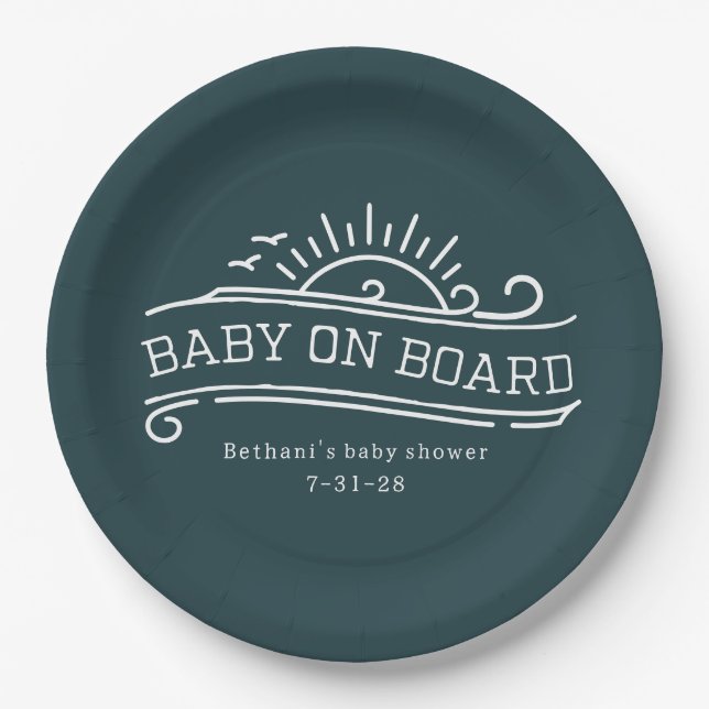 Baby an Bord Surfbrett Slate Blue Baby Dusche Pappteller (Vorderseite)