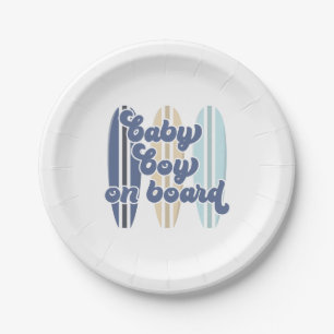 Baby an Bord Surfbrett Strand-Baby-Party Pappteller