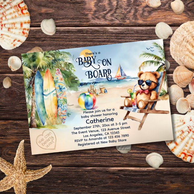 Baby an Bord Surfbrett Teddy Bear Baby Dusche Einladung (Von Creator hochgeladen)