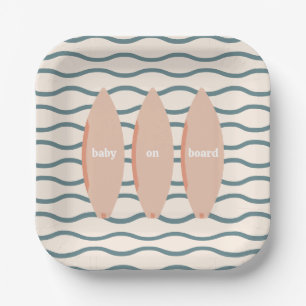 "Baby an Bord" Surfbrettfahrer Kinderdusche Thema  Pappteller