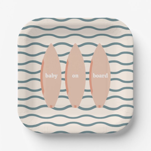 "Baby an Bord" Surfbrettfahrer Kinderdusche Thema  Pappteller (Vorderseite)
